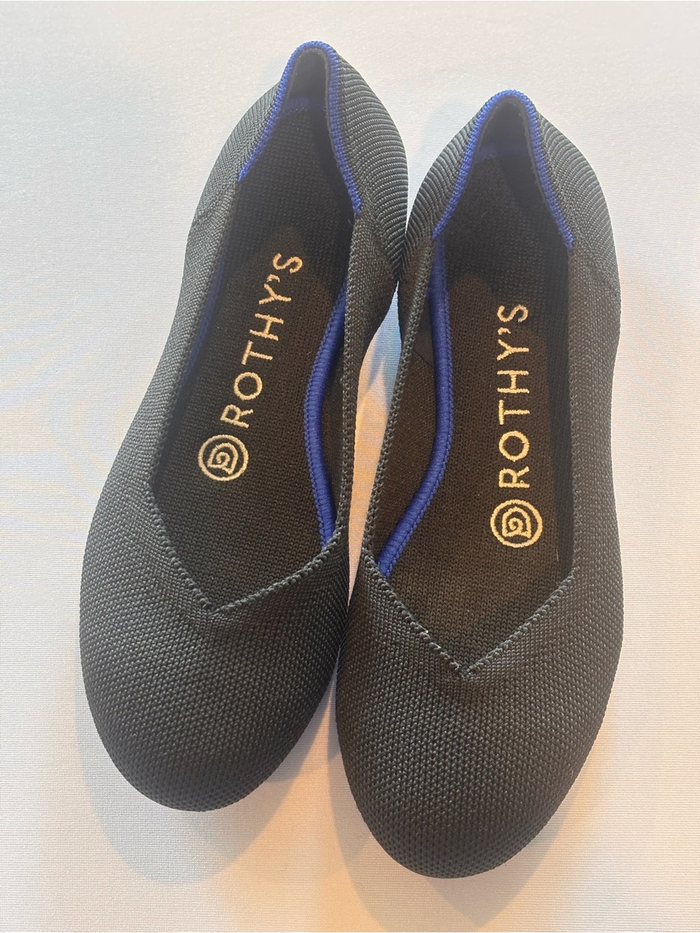 Rothy's Black Knit Ballet Flats with Blue Trim